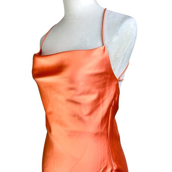 Le Lis NWT Orange Satin Open Back Lace Up Mini Slip Dress - Picture 5 of 10